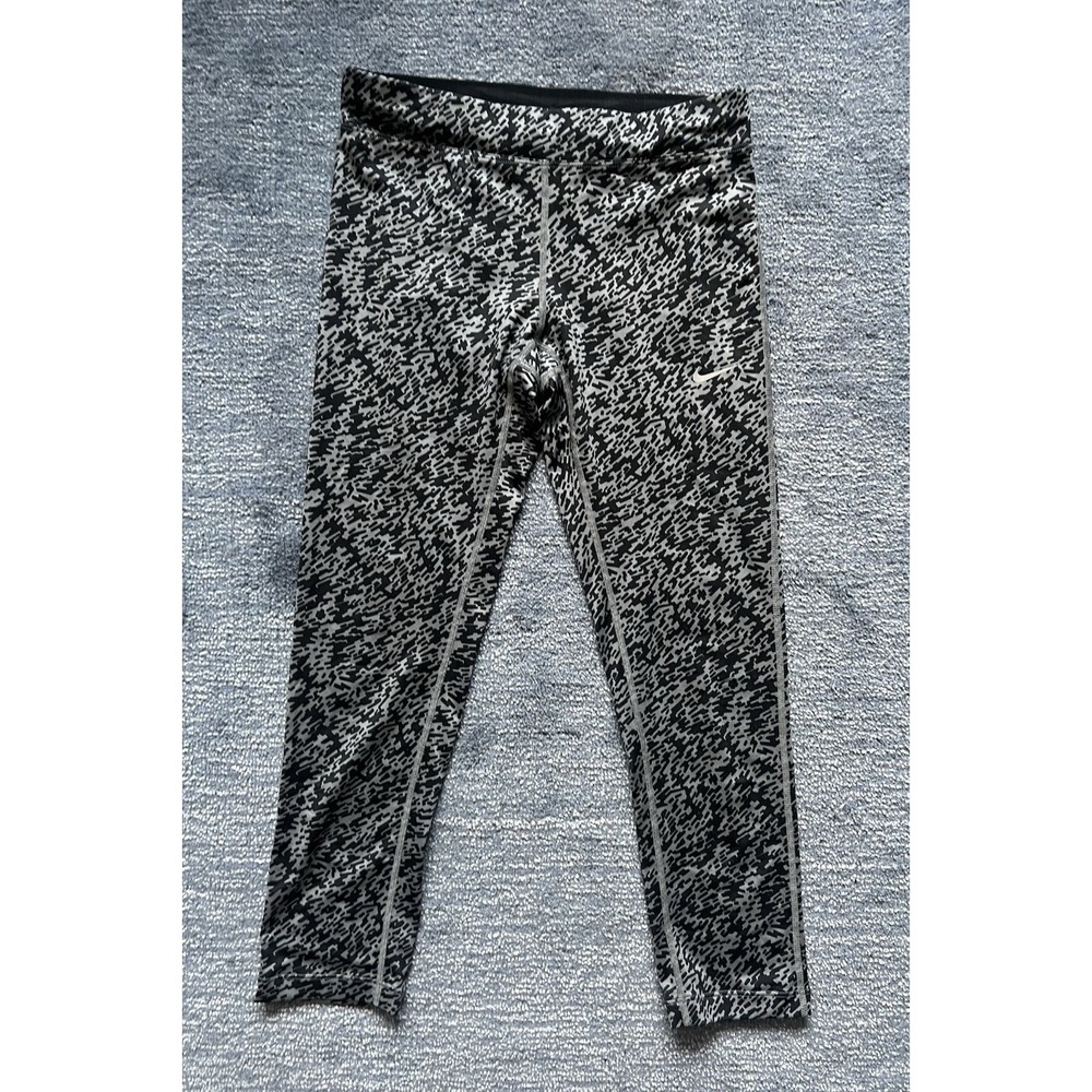 Nike Dri-FIT XS Women's Cropped Running Leggings Gray Black Camo Pattern‎ Pocket